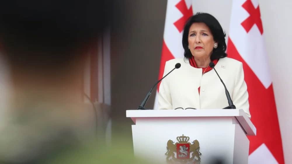Georgian President Salome Zourabichvili addresses the participants of &nbsp;the Independence Day celebrations in Tbilisi, 26 May 2024.&nbsp;Photo: EPA-EFE/IRAKLI GEDENIDZE / POOL