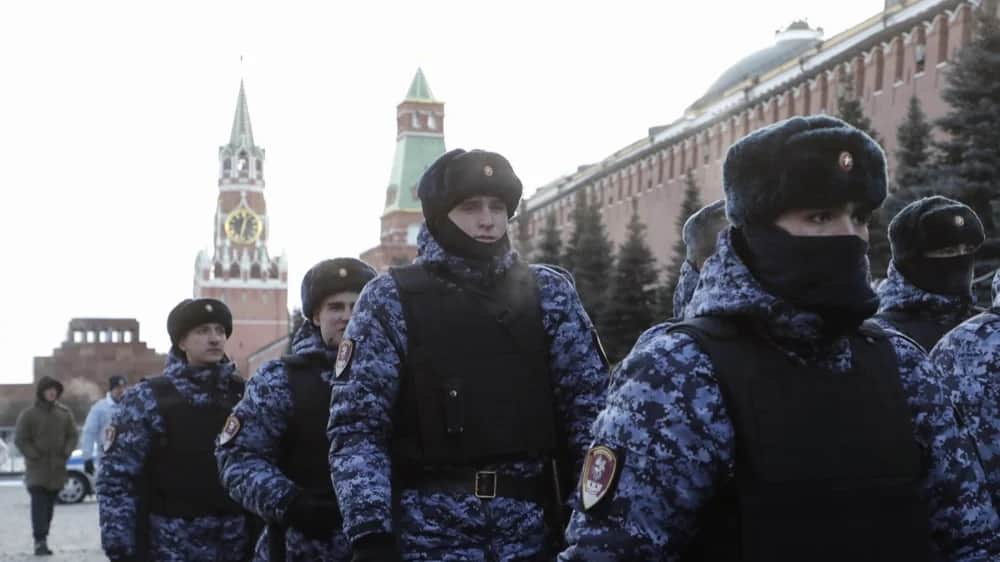 Russian police officers patrol the Red Square. Photo: EPA-EFE/MAXIM SHIPENKOV