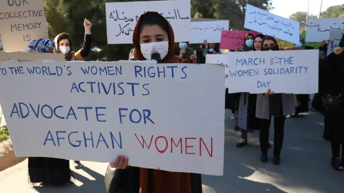 Afghan women during a rally to mark International Women's Day in Herat, Afghanistan, 08 March 2021. Photo by EPA-EFE/JALIL REZAYEE