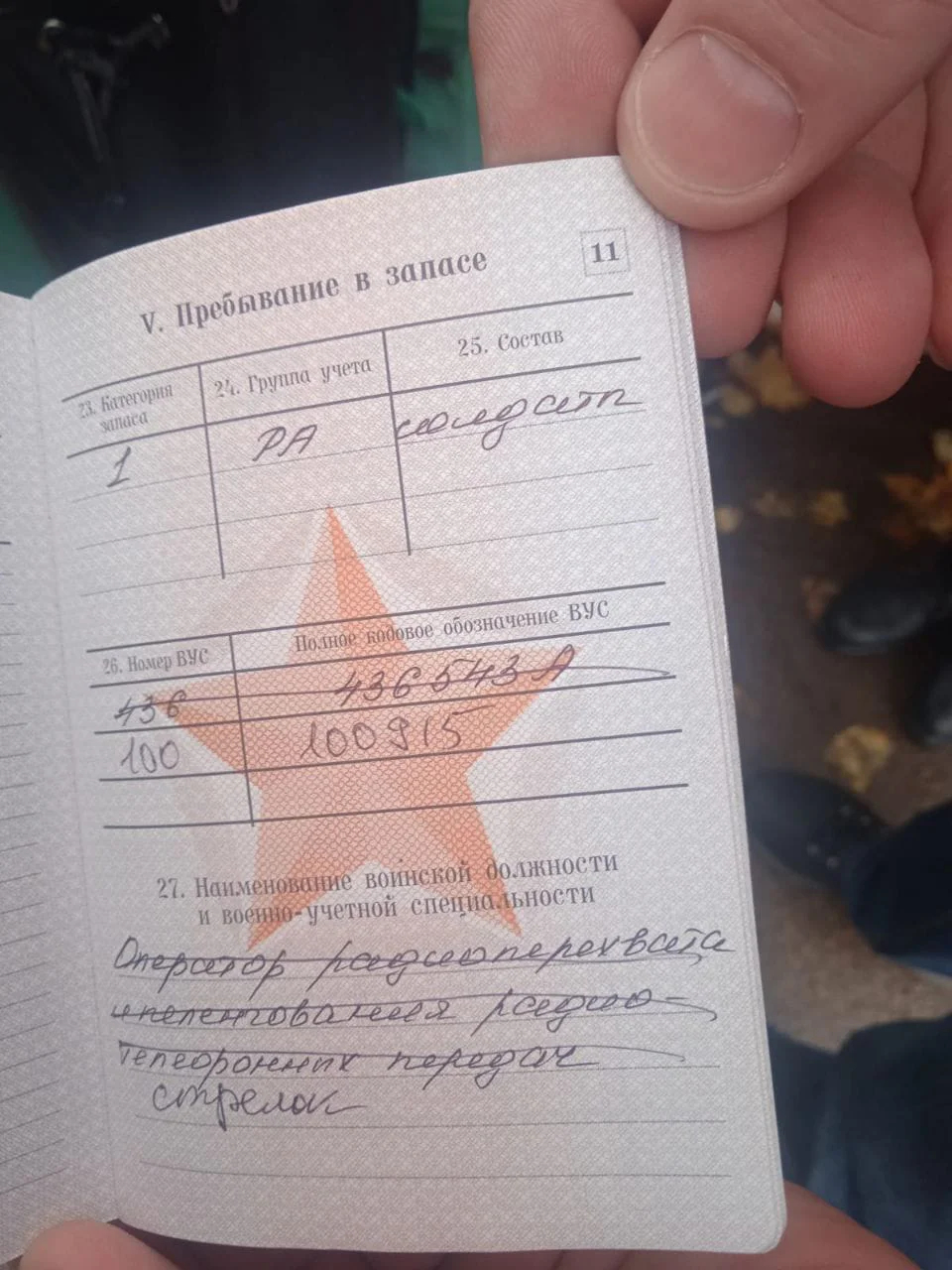 Военный билет Святослава Хорошева с измененной военно-учетной специальностью. Фото предоставлено героем публикации