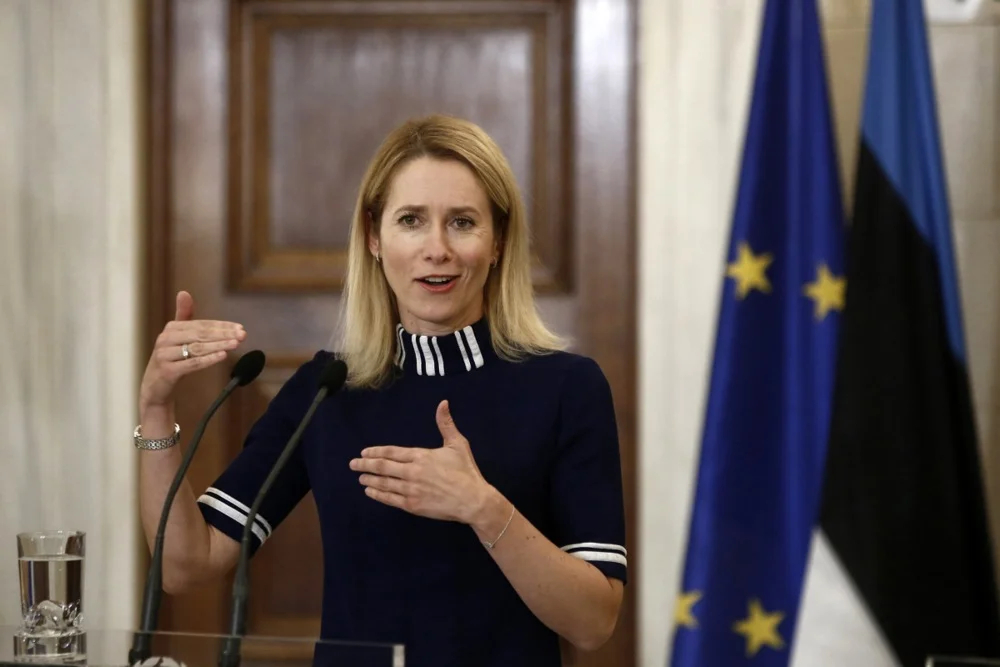 Kaja Kallas speaks at a press conference in Athens, Greece, 10 October 2023. Photo: EPA-EFE/YANNIS KOLESIDIS
