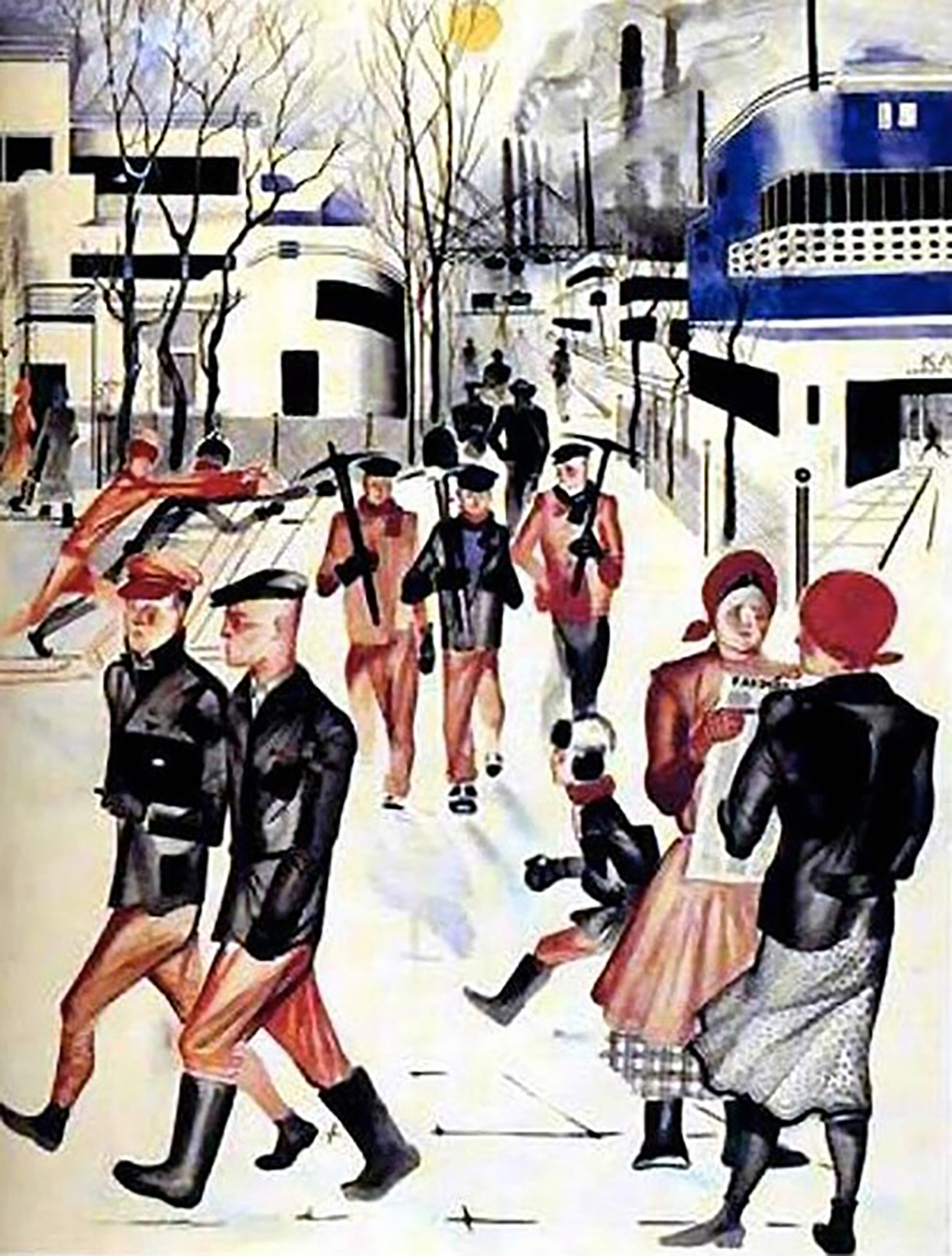 «Строим». Эскиз плаката. Юрий Пименов, 1929 г.&nbsp; Источник: Государственная Третьяковская галерея
