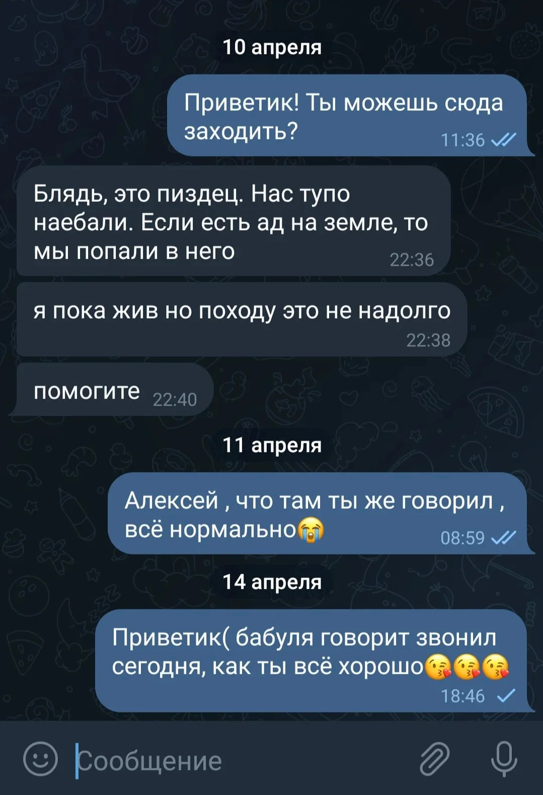 A screenshot of Alexey’s conversation with his aunt Tatyana on Telegram.