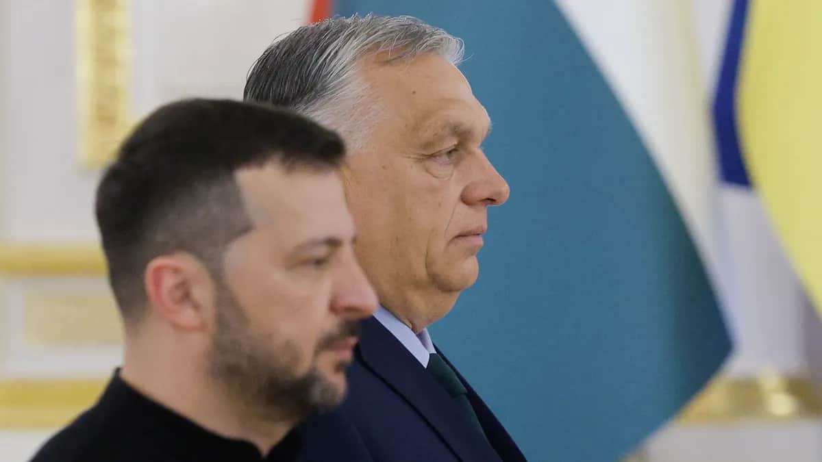 Ukrainian President Volodymyr Zelensky and Hungarian Prime Minister Viktor Orbán meet in Kyiv on 2 July. Photo: EPA-EFE/SERGEY DOLZHENKO