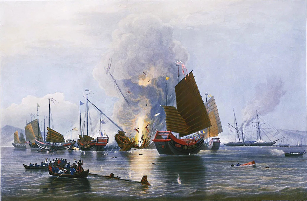 Обстрел китайских джонок. Фото: Wikimedia Commons , Edward Duncan .