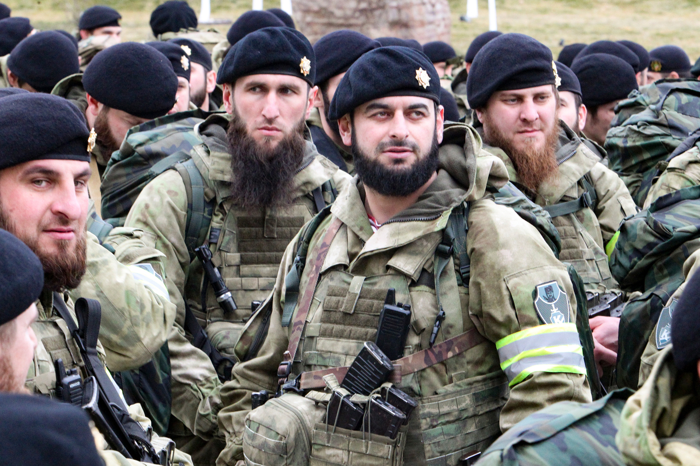 Чеченские военнослужащие участвуют в смотре войск и военной техники Грозном, 25 февраля 2022 года. Фото: Musa Sadulayev / AP / Scanpix / LETA