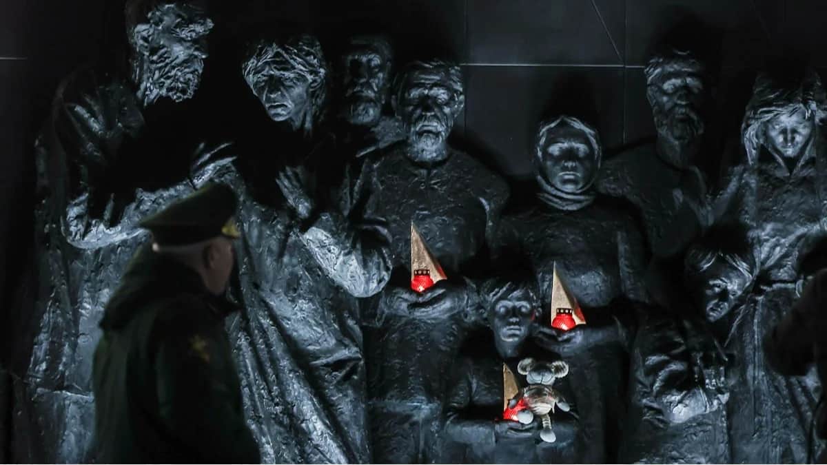 Мемориал советским гражданам, погибшим в ходе Великой Отечественной войны, в деревне Зайцево Гатчинского района Ленинградской области, 18 апреля 2026 года. Фото: Петр Ковалев / ТАСС / ZUMA Press / Scanpix / LETA