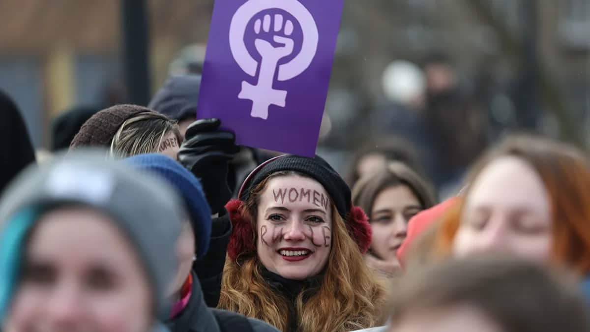 Activists during an International Women’s Day rally in St. Petersburg, 8 March 2018. Photo by Igor Russak / SOPA Images / LightRocket / Getty Images