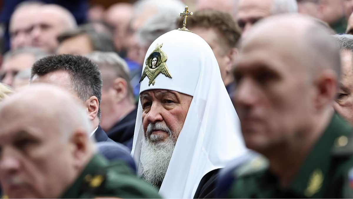 Патриарх Кирилл принимает участие в расширенном заседании коллегии Министерства обороны в Национальном центре управления обороной. Москва, Россия. 16 декабря 2024 года. Фото: Александр Казаков / Sputnik / EPA<br>