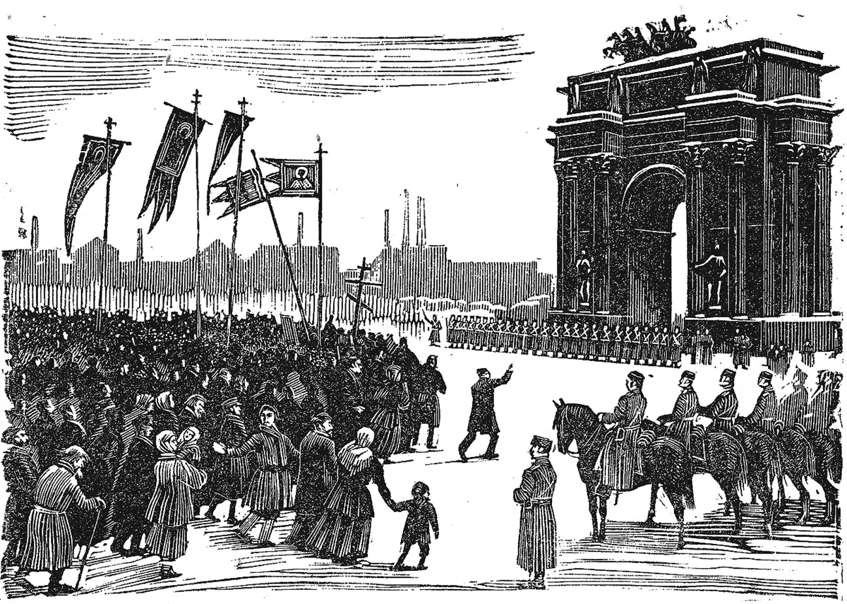 Гравюра «Утро 9 января у Нарвских ворот». Фото:<br>Heritage Image Partnership Ltd / Alamy / Vida Press