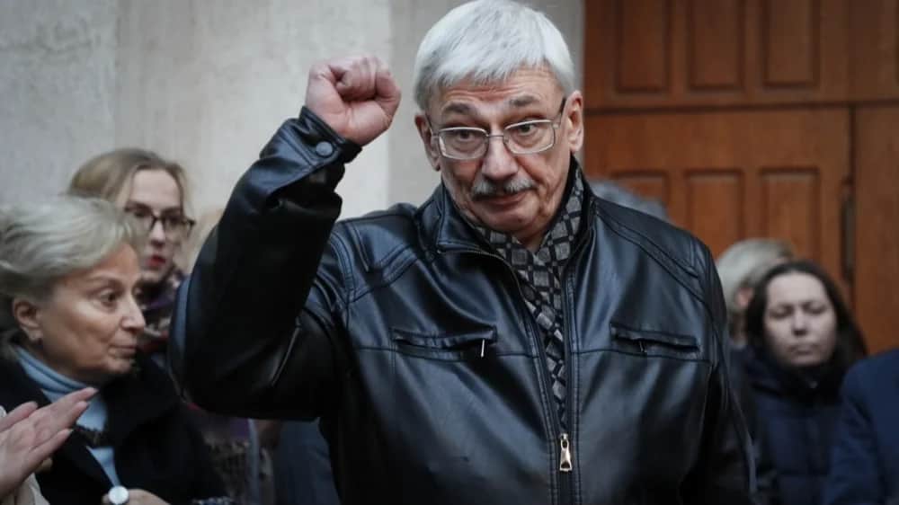 Human rights activist and chairman of the human rights group Memorial Oleg Orlov after a court hearing in Moscow in October. Photo: EPA-EFE/YURI KOCHETKOV