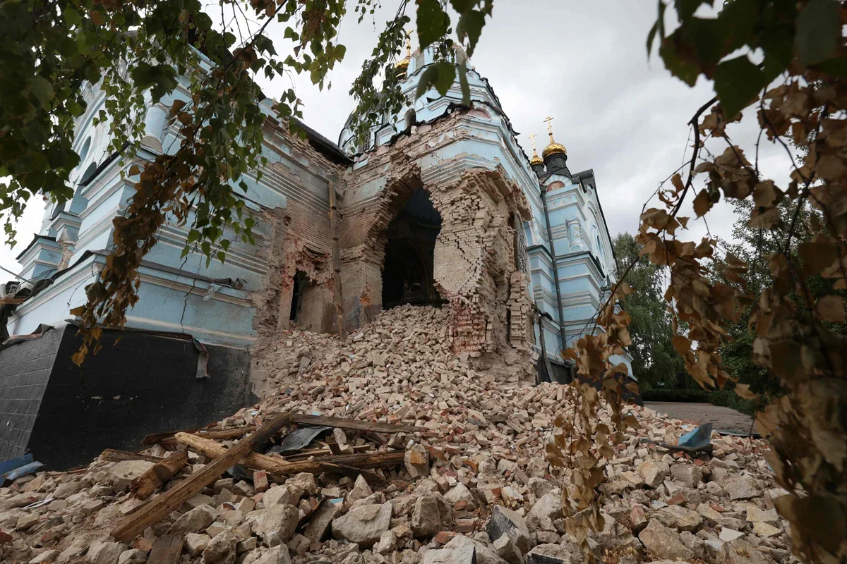 The Church of the Nativity of Mary, destroyed by a Russian airstrike, in the Donetsk region, 30 July 2024. Photo: Anatoly Stepanov / AFP / Scanpix / LETA