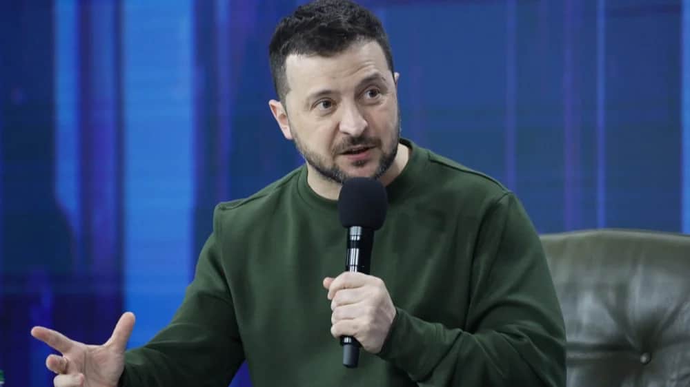 Volodymyr Zelensky at a forum in Kyiv in February 2024. Photo: EPA-EFE/SERGEY DOLZHENKO