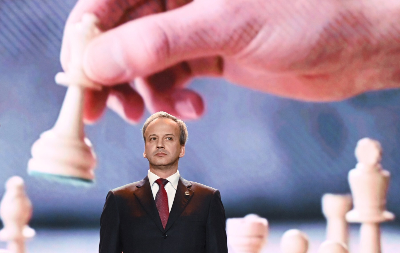 Президент Международной шахматной федерации (ФИДЕ) Аркадий Дворкович на церемонии открытия матча за звание чемпиона мира по шахматам 2023 года. Астана, Казахстан. 7 апреля 2023 года. Фото: Григорий Сысоев / Спутник / Profimedia
