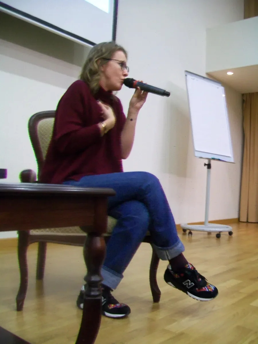 Ksenia Sobchak at a meeting with the press during her presidential campaign, 16 December 2017. Photo: Wikimedia Commons , CC BY-SA 4.0