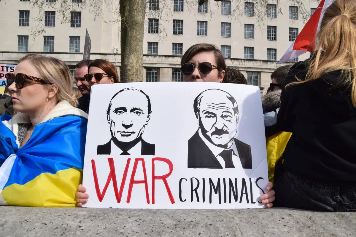 Антивоенная акция в Лондоне, 10 апреля 2022 года. Фото: Vuk Valcic / SOPA Images / LightRocket / Getty Images