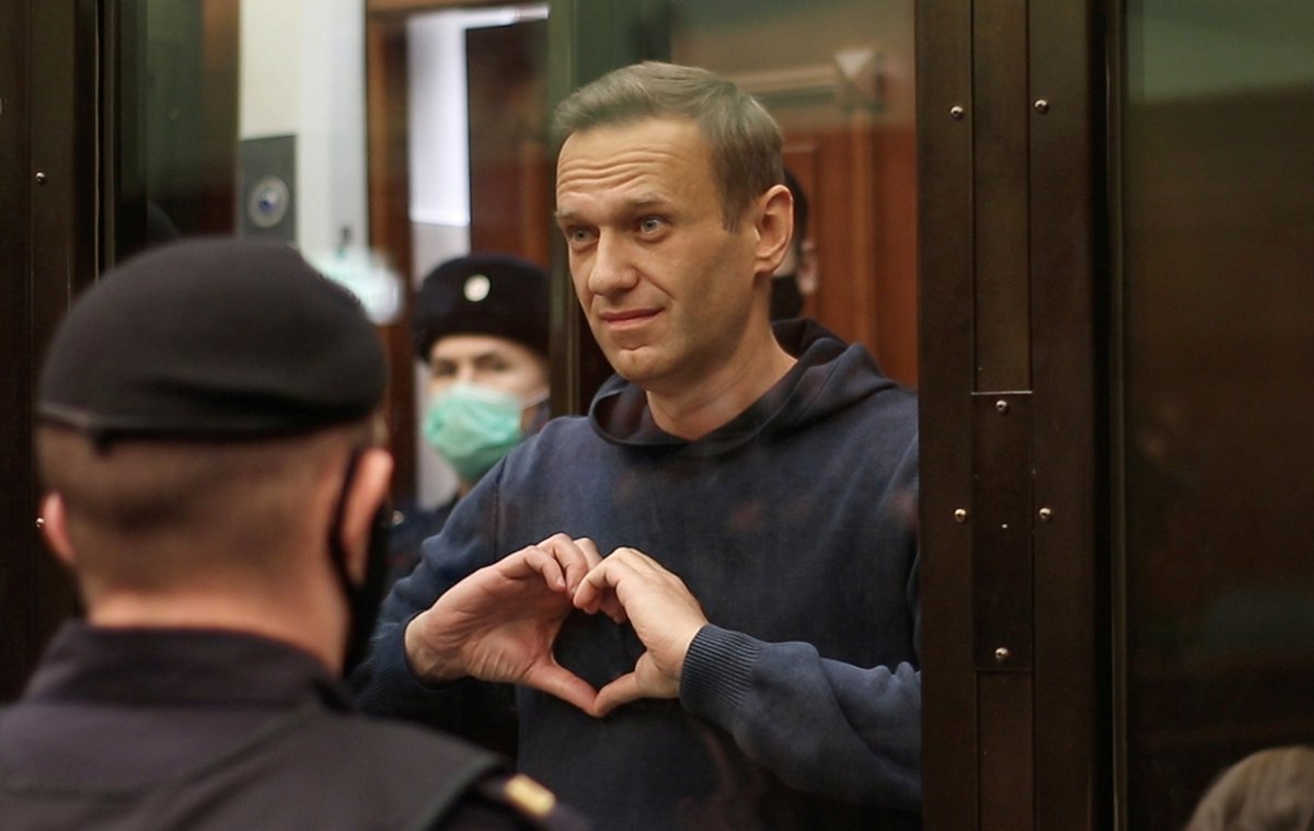 Кадр из видео. Алексей Навальный во время оглашения приговора суда в Москве, Россия, 2 февраля 2021 года. Фото: Пресс-служба Симоновского районного суда