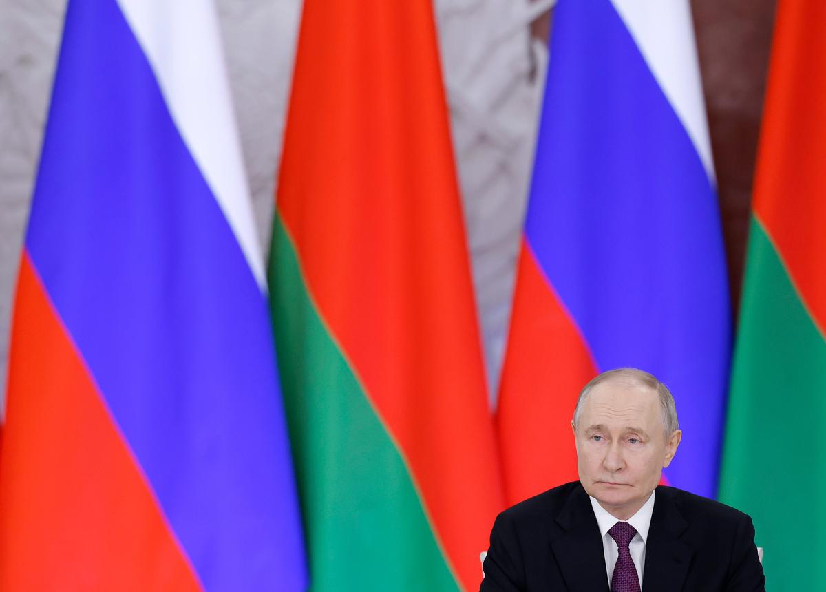 Vladimir Putin attends a joint press conference with Belarusian dictator Alexander Lukashenko in Moscow, 13 March 2025. Photo: EPA-EFE / MAXIM SHEMETOV