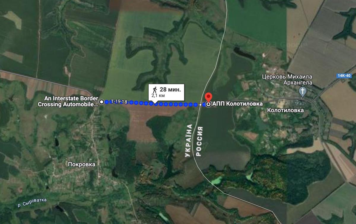 Дорога между пропускными пунктами. Фото: Google карты