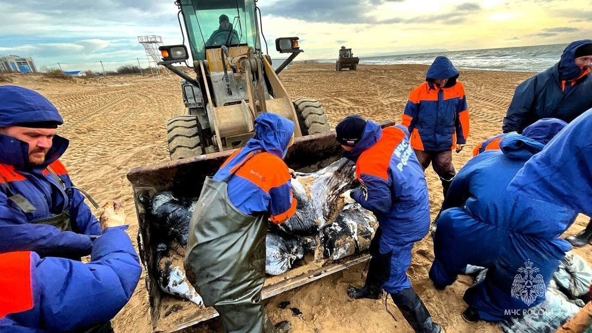 Ликвидация последствий разлива мазута в Керченском проливе. Фото: Mchs.gov.ru